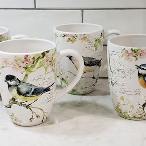 4 New Susan Winget Bird Mugs, 16 oz capacity